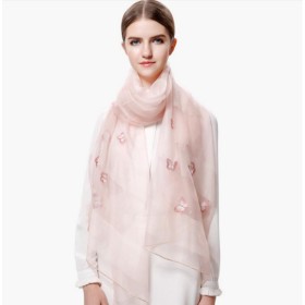 Wool Silk Scaves Pink Tree Butterfly Women Summer Scarf